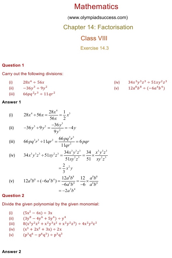 NCERT Solutions for Maths Class 8 Chapter 14