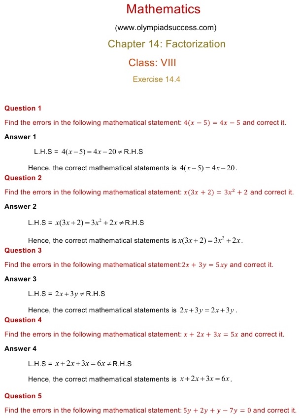 NCERT Solutions for Maths Class 8 Chapter 14