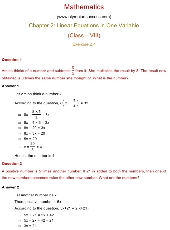 NCERT Solutions for Maths Class 8 Chapter 2 Exercise 2.4