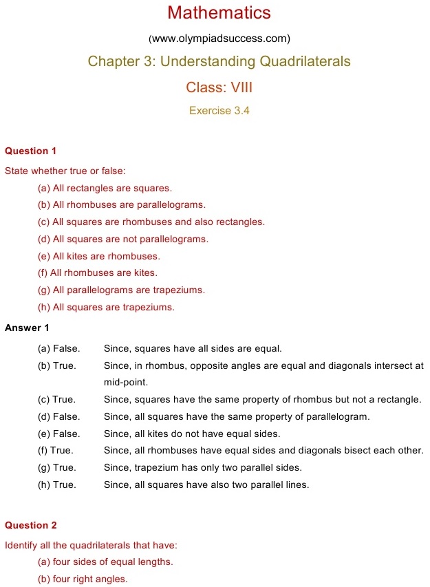 NCERT Solutions for Maths Class 8 Chapter 3 Exercise 3.4