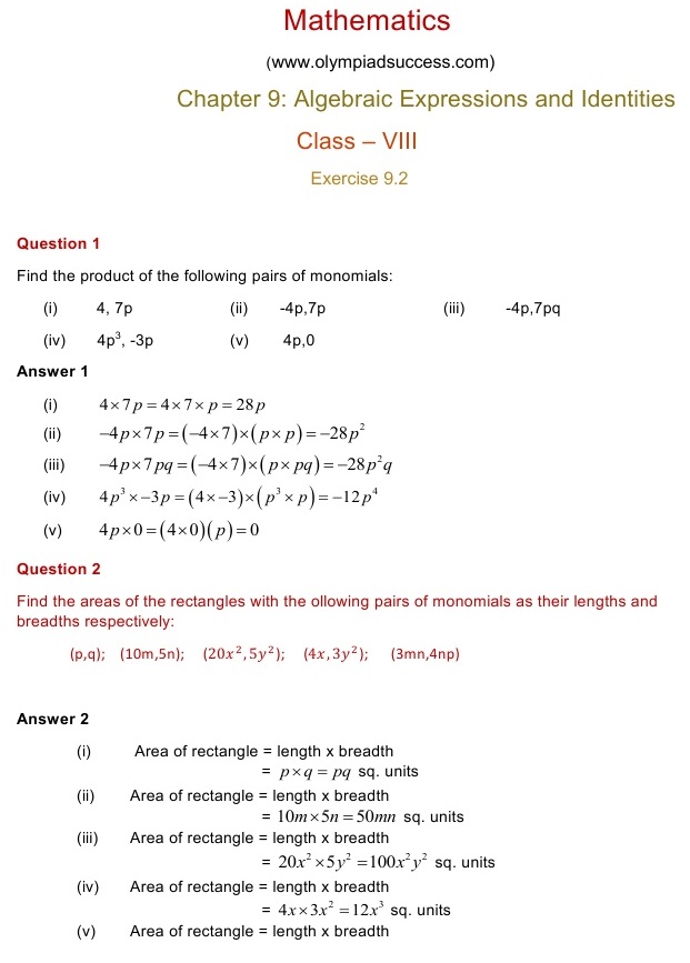 NCERT Solutions for Maths Class 8 Chapter 9 Exercise 9.2