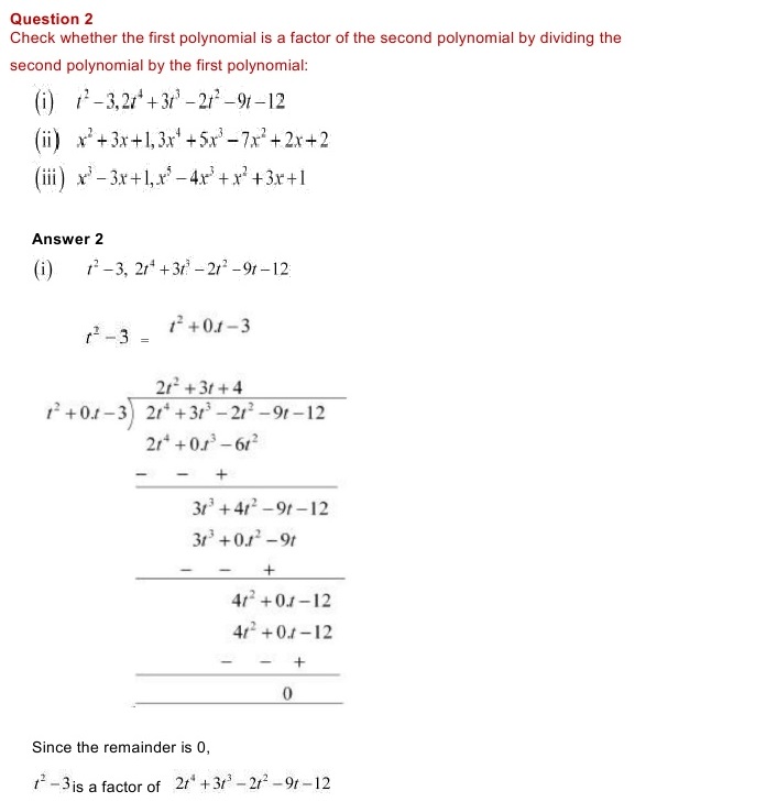 NCERT Solutions for Class 10 Mathematics Chapter 2: Polynomials- Exercise-  2.3