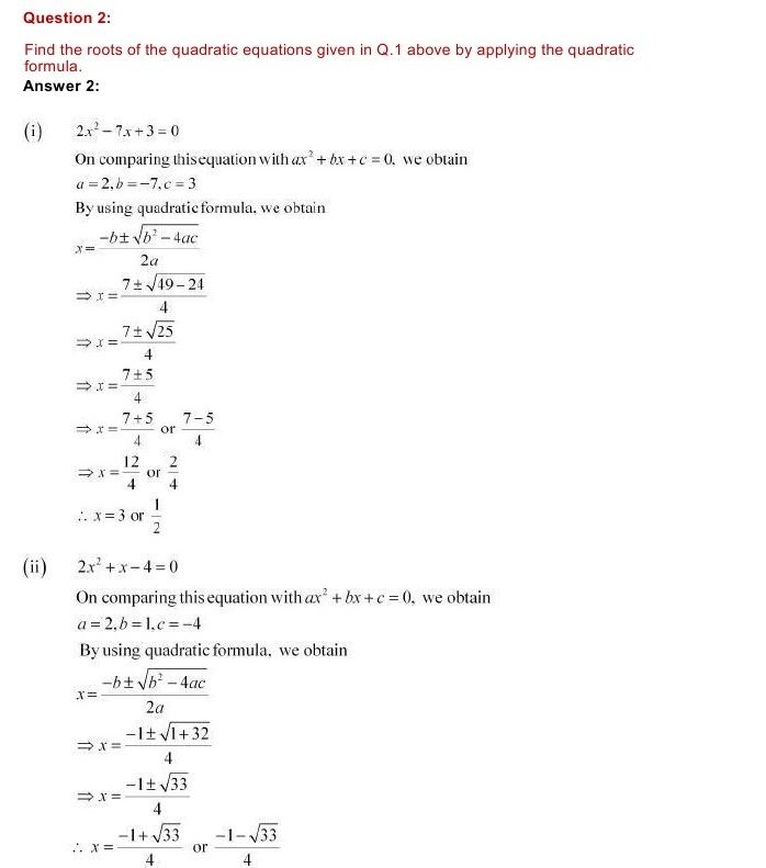 NCERT Solutions for Maths Class 10 Chapter 4