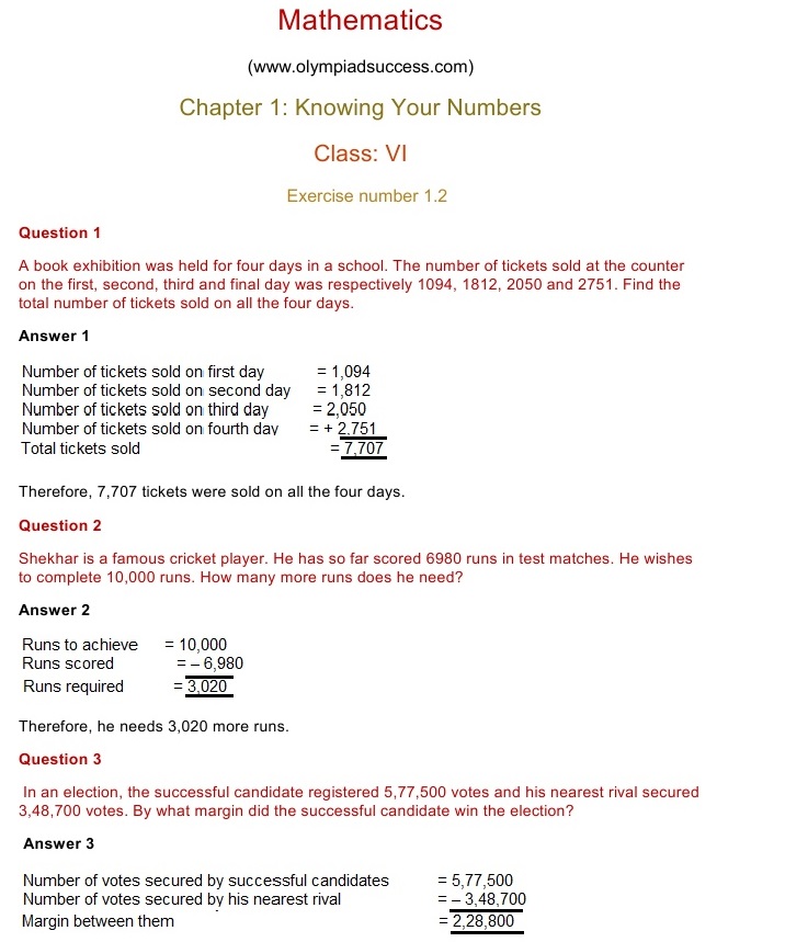 NCERT Solutions for Maths Class 6 Chapter 1 Exercise 1.2