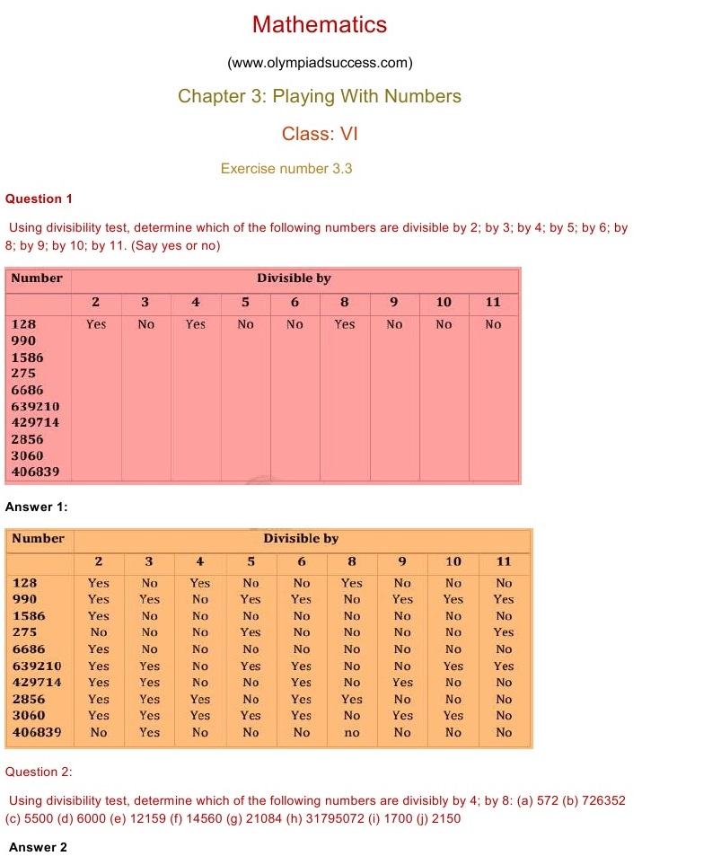 NCERT Solutions for Maths Class 6 Chapter 3 Exercise 3.3