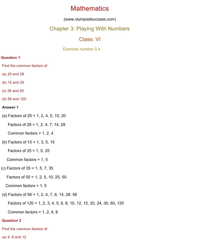 NCERT Solutions for Maths Class 6 Chapter 3 Exercise 3.4