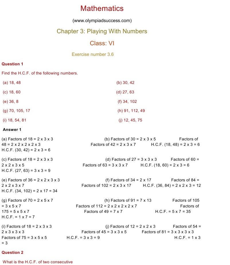 NCERT Solutions for Maths Class 6 Chapter 3 Exercise 3.6