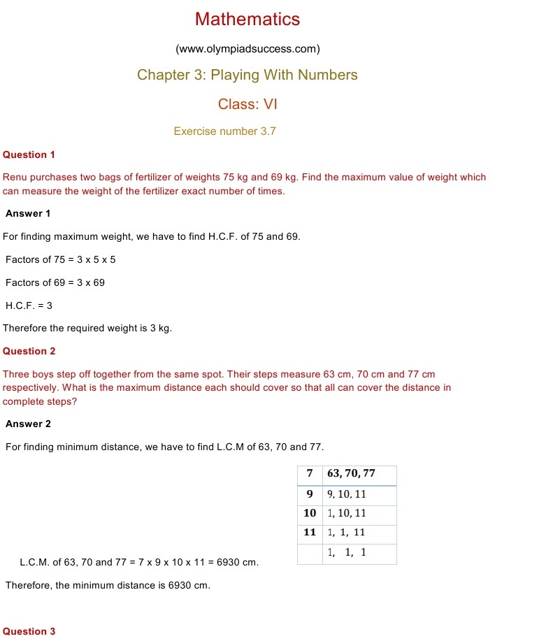 NCERT Solutions for Maths Class 6 Chapter 3 Exercise 3.7