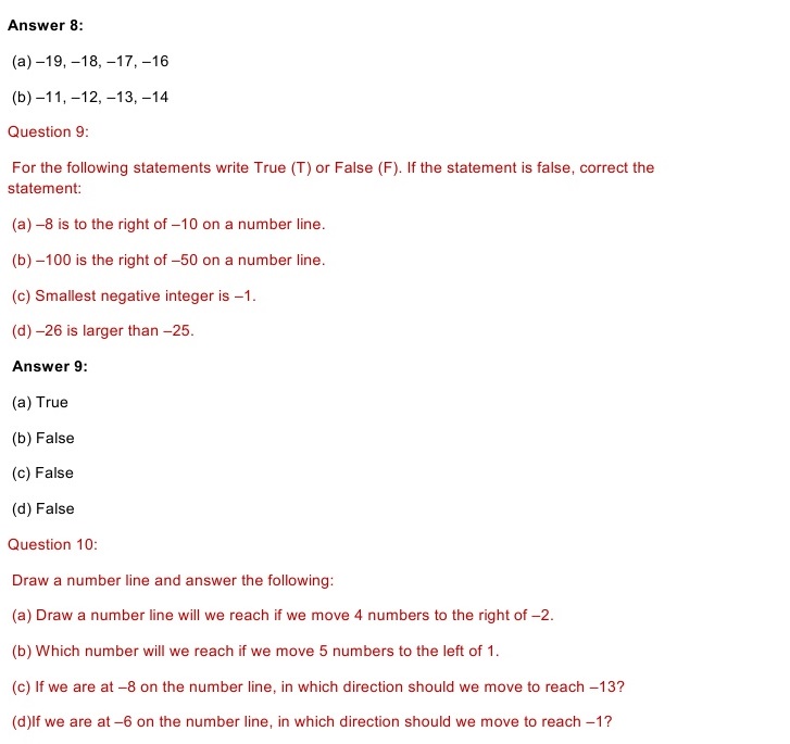 Ncert Solutions For Class 6 Mathematics Chapter 6 Integers Exercise 61