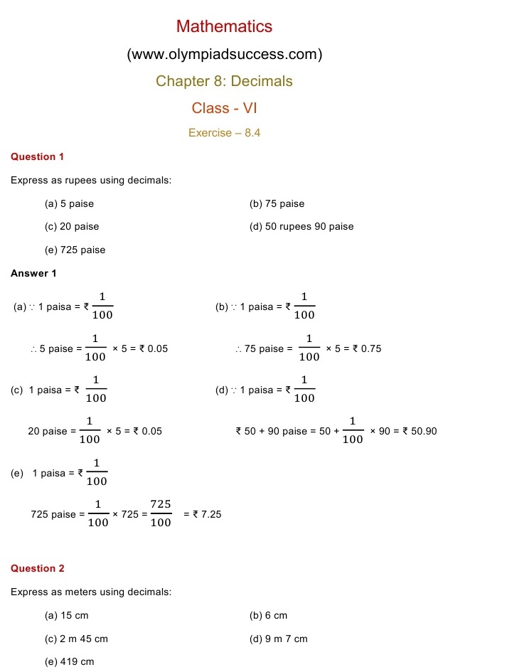 NCERT Solutions for Maths Class Chapter 