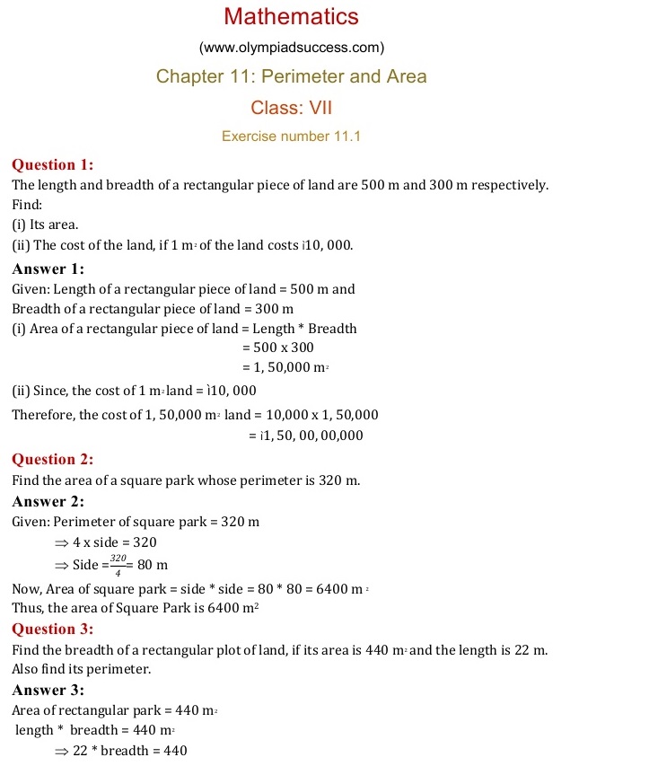 NCERT Solutions for Maths Class 7 Chapter 11 Exercise 11.1