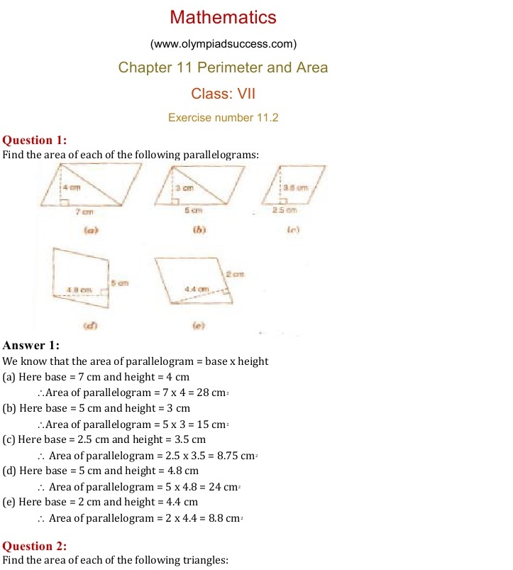 NCERT Solutions For Class 7 Mathematics Chapter 11 Perimeter And Area 