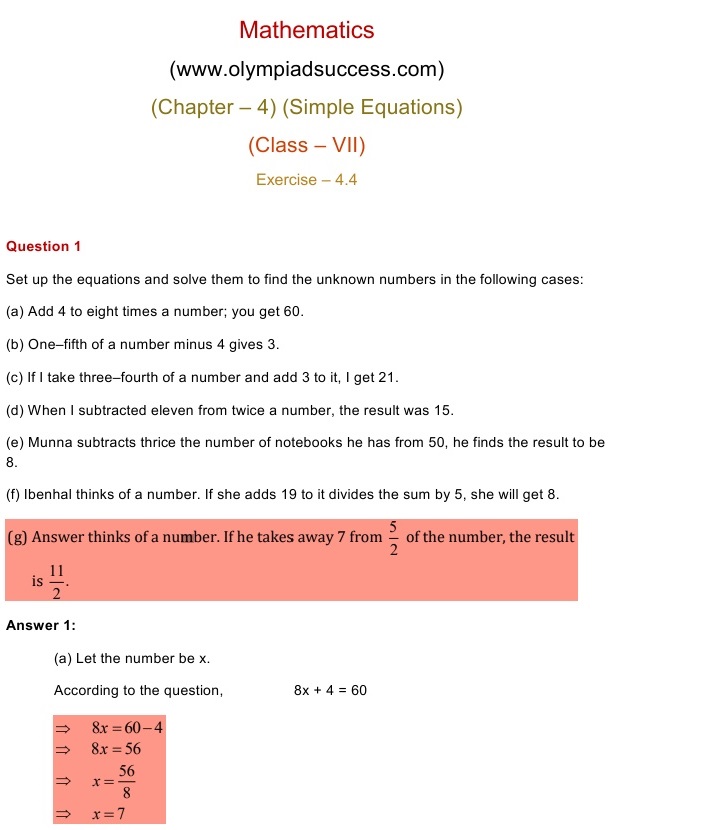 NCERT Solutions for Maths Class 7 Chapter 4 Exercise 4.4