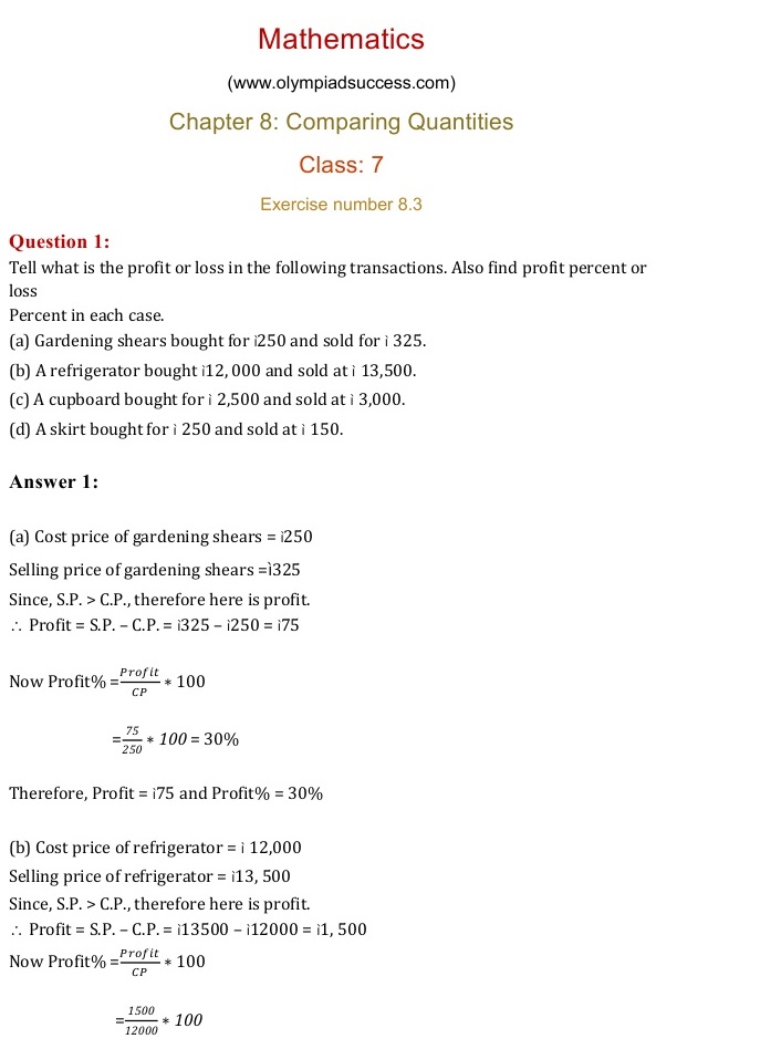 NCERT Solutions for Maths Class 7 Chapter 8 Exercise 8.3