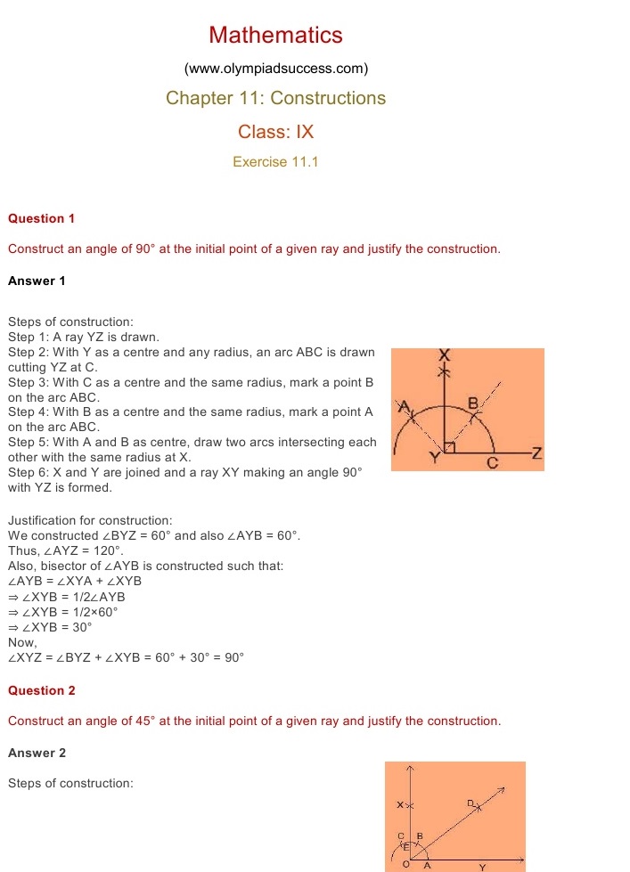 NCERT Solutions for Class 9 Mathematics Chapter 11: Constructions-  Exercise- 11.1