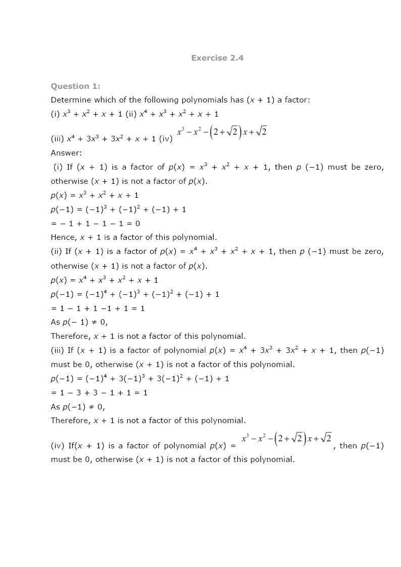 NCERT Solutions Class 9 Maths Chapter 2 Exercise 2.4 Polynomials